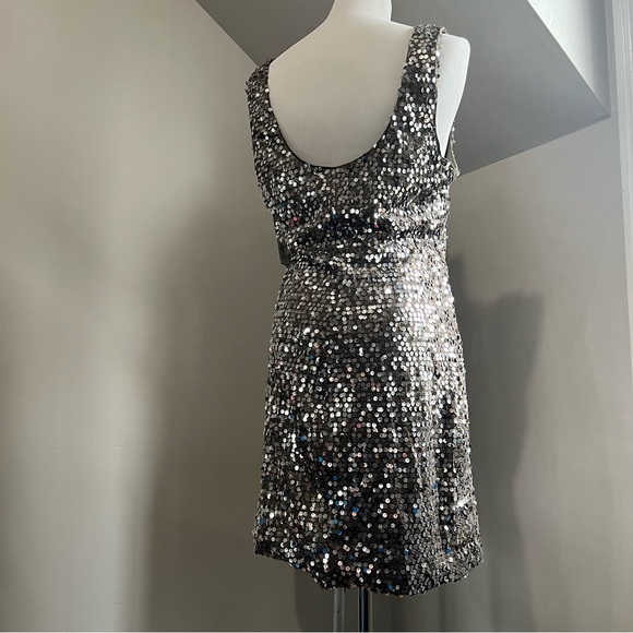 Silver Sequin Holiday Dress - Stretch Poly Blend - Picture 2 of 13